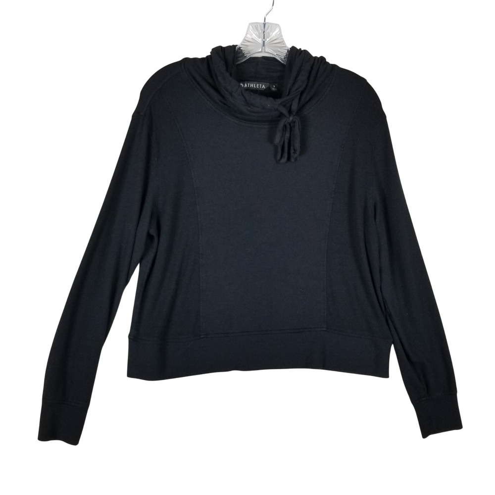 Athleta Cowl Neck Sweatshirt Womens Small Black Ribbed Modal Pullover 99s